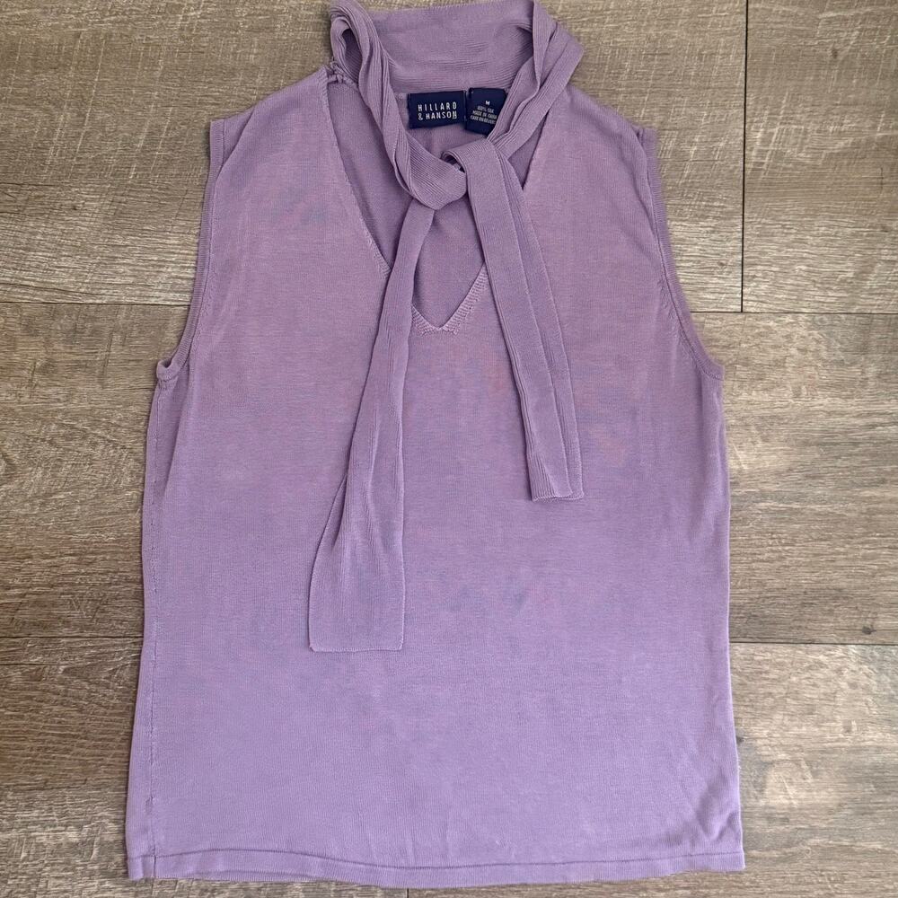 100% Silk Purple Lavender Tie Neck Sleeveless Vintage Hillard and Handson Top
